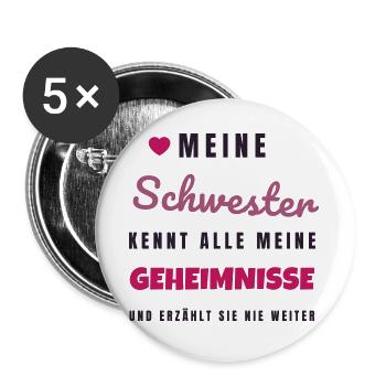 Schwester kennt alle meine Geheimnisse Geschenk - Buttons groß 56 mm (5er Pack) - Weiß - Vorne