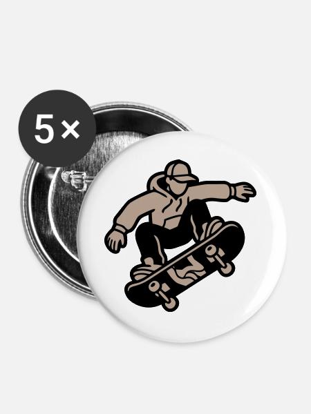 Skateboarder Trick Illustration - Buttons groß 56 mm (5er Pack) - Weiß