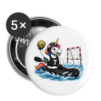 Kanupolo - Einhorn - Unicorn - Canoe Polo - Buttons groß 56 mm (5er Pack) - Weiß - Vorne
