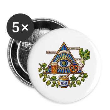 Weißwurst-Mysterium – Bayerisches Mosaik - Buttons groß 56 mm (5er Pack) - Weiß - Vorne