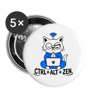 STRG + ALT + ZEN – Katzennerd-Meditation & Humor - Buttons groß 56 mm (5er Pack) - Weiß - Vorne