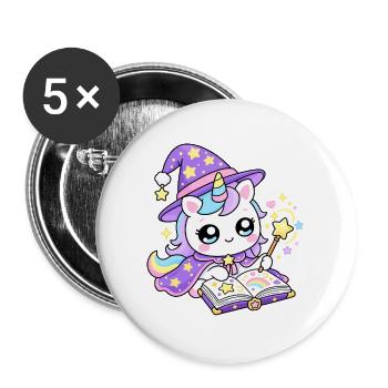 Magisches Einhorn und Sternenbuch - Buttons groß 56 mm (5er Pack) - Weiß - Vorne