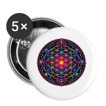 Psy Circle Neon Mandala - Buttons groß 56 mm (5er Pack) - Weiß - Vorne