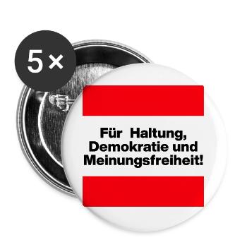FÜR HALTUNG, DEMOKRATIE UND MEINUNGSFREIHEIT! - Buttons groß 56 mm (5er Pack) - Weiß - Vorne
