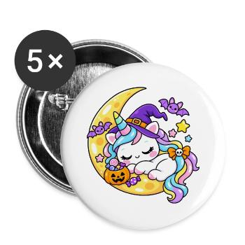 Kawaii-Einhorn schläft auf einer Mondsichel - Buttons groß 56 mm (5er Pack) - Weiß - Vorne