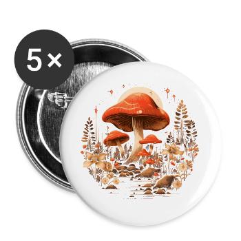 Magische Pilze Waldweg Cottagecore Natur - Buttons groß 56 mm (5er Pack) - Weiß - Vorne