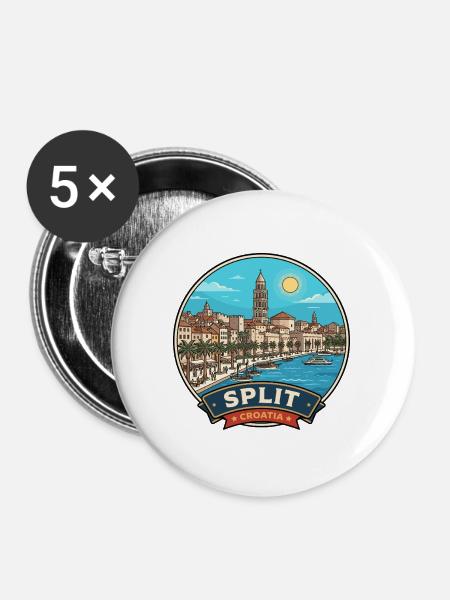 Split Kroatien Diokletians Palast Reiseabzeichen - Buttons groß 56 mm (5er Pack) - Weiß