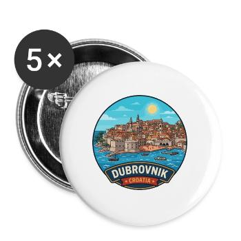 Abzeichen der Stadtmauern der Adriatischen See Dubrovnik, Kroatien - Buttons groß 56 mm (5er Pack) - Weiß - Vorne