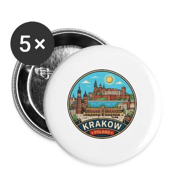 Abzeichen der Wawel-Burg Wawel-Schloss in Krakau Polen - Buttons groß 56 mm (5er Pack) - Weiß - Vorne