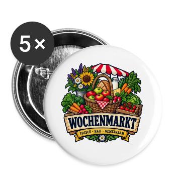 Wochenmarkt – Frisch nah gemeinsam - Buttons groß 56 mm (5er Pack) - Weiß - Vorne