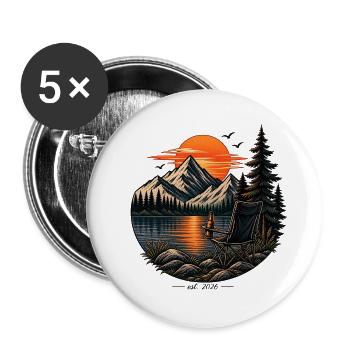 Camping-Sonnenuntergang am See - Buttons groß 56 mm (5er Pack) - Weiß - Vorne
