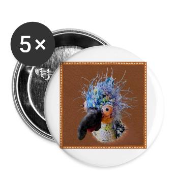 Krallo Kreisch™ Kultvogel Pop-Out Lederoptik braun - Buttons groß 56 mm (5er Pack) - Weiß - Vorne