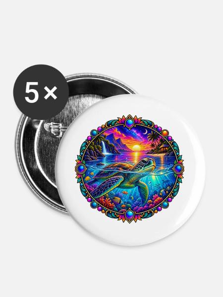Kosmische Schildkröte Kristalle - Buttons groß 56 mm (5er Pack) - Weiß