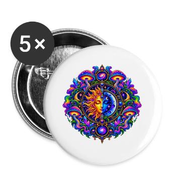 Sonne Mond Mandala - Buttons groß 56 mm (5er Pack) - Weiß - Vorne