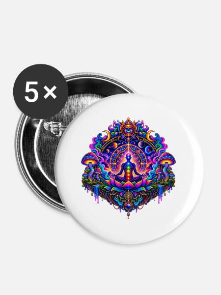 Chakren Meditation Mandala - Buttons groß 56 mm (5er Pack) - Weiß