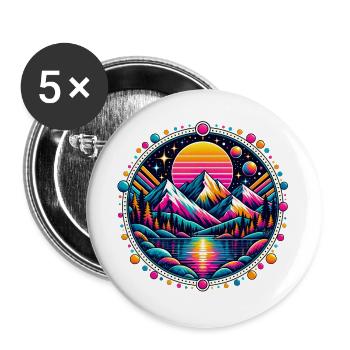 Neon Bergsee Sonnenuntergang - Buttons groß 56 mm (5er Pack) - Weiß - Vorne