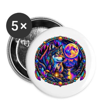 Kosmischer Wolf im Mondlicht - Buttons groß 56 mm (5er Pack) - Weiß - Vorne