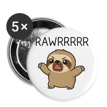 Faultier Brüllt Lustiger Cartoon - Buttons groß 56 mm (5er Pack) - Weiß - Vorne