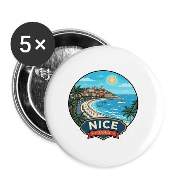 Reiseabzeichen der Promenade des Anglais in Nice France - Buttons groß 56 mm (5er Pack) - Weiß - Vorne