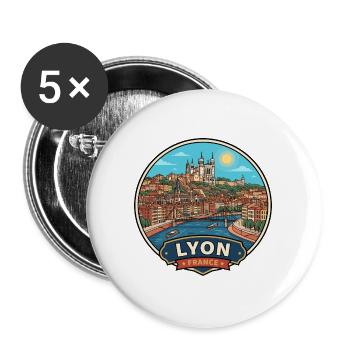 Lyon, Frankreich Fourviere Saone River Reiseabzeichen - Buttons groß 56 mm (5er Pack) - Weiß - Vorne