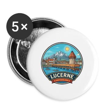 Luzerner Schweiz Kapelle Brücke Pilatus - Buttons groß 56 mm (5er Pack) - Weiß - Vorne