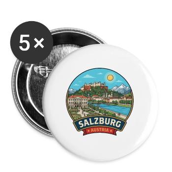 Salzburg, Österreich, Hohensalzburger Alpenabzeichen - Buttons groß 56 mm (5er Pack) - Weiß - Vorne
