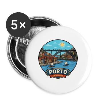 Porto Portugal Dom Luis Bridge Douro-Abzeichen - Buttons groß 56 mm (5er Pack) - Weiß - Vorne