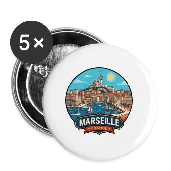 Marseille France Vieux Port Basilique Abzeichen - Buttons groß 56 mm (5er Pack) - Weiß - Vorne
