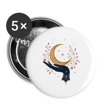 Himmlische Hand mit Mond – Celestial Dark Academia - Buttons groß 56 mm (5er Pack) - Weiß - Vorne