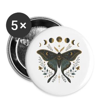 Symmetrische Motte mit Mond – Celestial Dark Goth - Buttons groß 56 mm (5er Pack) - Weiß - Vorne