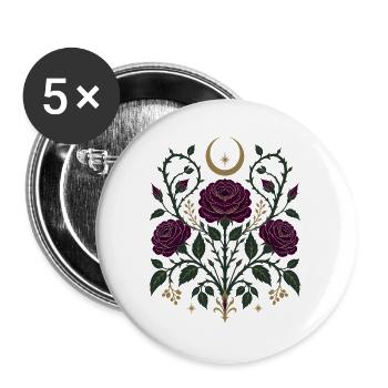 Gothic Floristik mit Mond – Dunkle Botanik Design - Buttons groß 56 mm (5er Pack) - Weiß - Vorne
