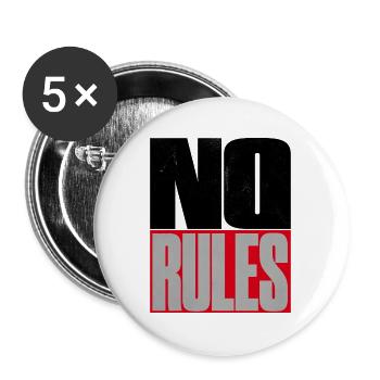 NO RULES – Brutalistischer Statement Schriftzug - Buttons groß 56 mm (5er Pack) - Weiß - Vorne