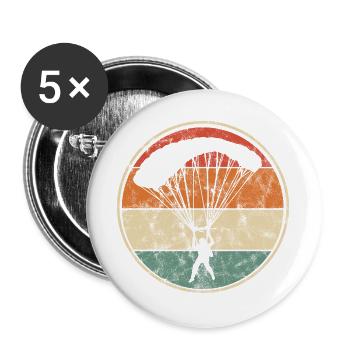 Retro Fallschirmspringer Fallschirm Extremsport - Buttons groß 56 mm (5er Pack) - Weiß - Vorne