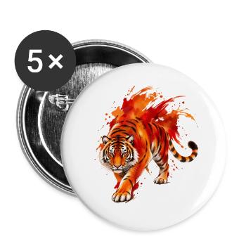 Wasserfarbiger Tigerimpression - Buttons groß 56 mm (5er Pack) - Weiß - Vorne