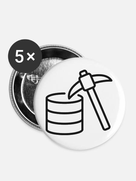 Data Mining-Pickaxe-Linien-Symbol - Buttons groß 56 mm (5er Pack) - Weiß