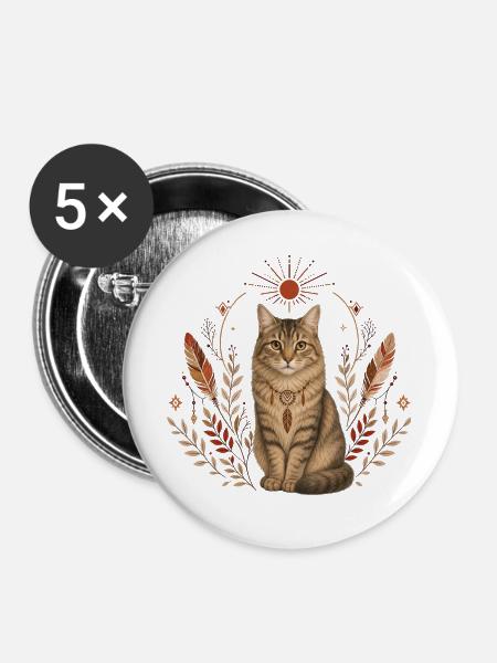 Katze Boho - Buttons groß 56 mm (5er Pack) - Weiß