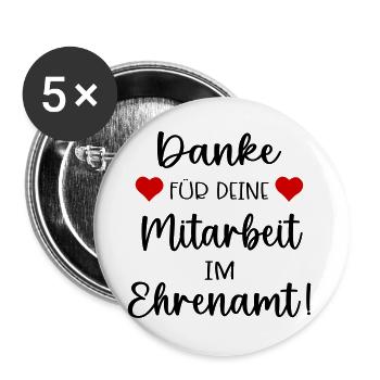 Danke Mitarbeit Ehrenamt - Buttons groß 56 mm (5er Pack) - Weiß - Vorne