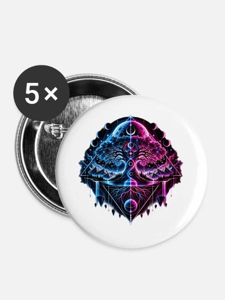 Neon Baum des Lebens - Buttons groß 56 mm (5er Pack) - Weiß