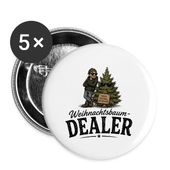 Weihnachtsbaum Dealer witziges Motiv - Buttons groß 56 mm (5er Pack) - Weiß - Vorne