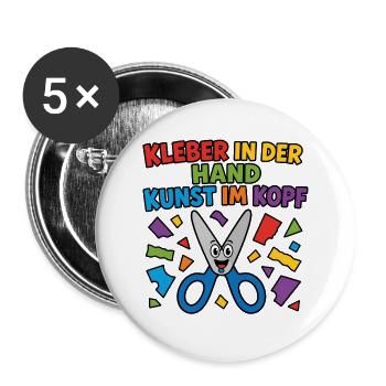 Kleber in der Hand Kunst im Kopf – Basteln Shirt - Buttons groß 56 mm (5er Pack) - Weiß - Vorne