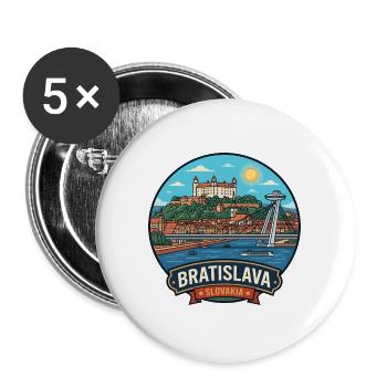 Bratislava, Slowakei, UFO-Brücken-Burgabzeichen - Buttons groß 56 mm (5er Pack) - Weiß - Vorne