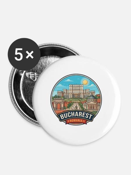 Athenaeum-Abzeichen des Parlaments Bukarest, Rumänien - Buttons groß 56 mm (5er Pack) - Weiß