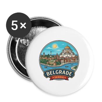Belgrad, Serbien Kalemegdan-Festungsabzeichen - Buttons groß 56 mm (5er Pack) - Weiß - Vorne