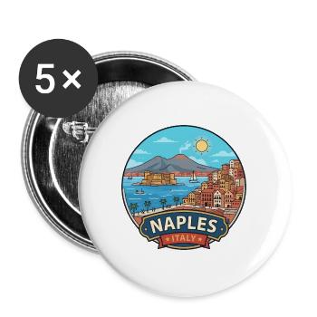 Neapel, Italien, Vesuv-Bucht Reiseabzeichen - Buttons groß 56 mm (5er Pack) - Weiß - Vorne