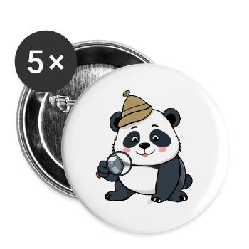 Detektiv Panda - Buttons groß 56 mm (5er Pack) - Weiß - Vorne