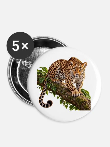 Leopard Realistisch – Wildnis und Stärke - Buttons groß 56 mm (5er Pack) - Weiß