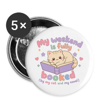 Bücherwurm-Katzen-Mama-Buch Tok Reading - Buttons groß 56 mm (5er Pack) - Weiß - Vorne