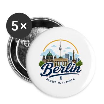 Berlin - Germany - Berliner Bär - Koordinaten - Buttons groß 56 mm (5er Pack) - Weiß - Vorne