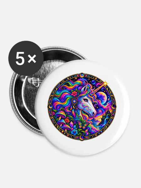 Einhorn - Buttons groß 56 mm (5er Pack) - Weiß