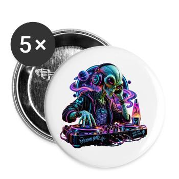Kosmischer Alien DJ - Buttons groß 56 mm (5er Pack) - Weiß - Vorne